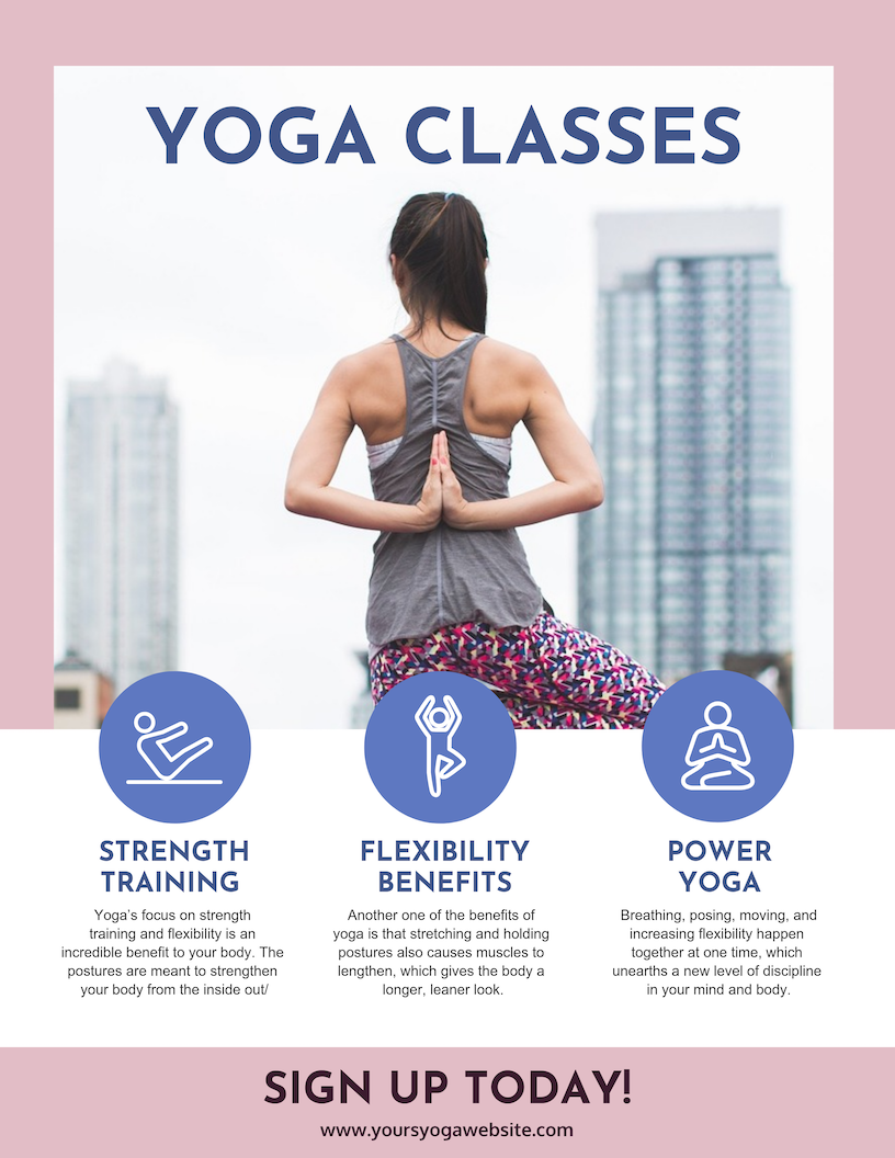 Pink Yoga Class Poster Design Template