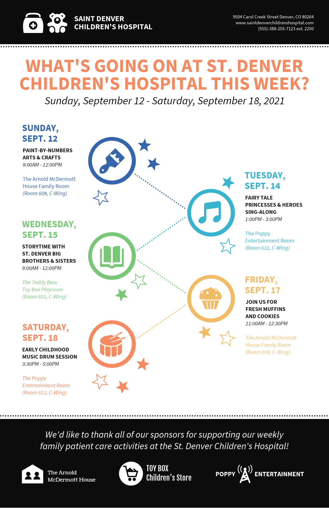 Hospital Weekly Sponsored Activities Timeline Infographic Template