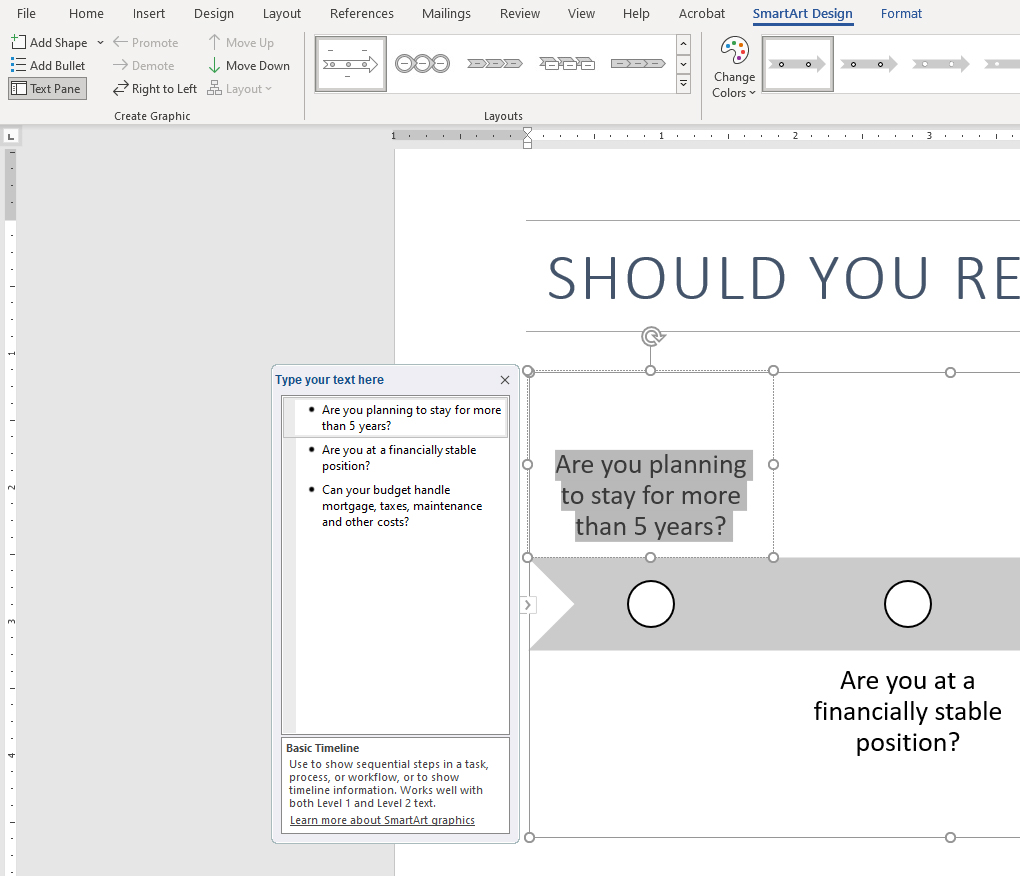 smartart flowchart in word step 2