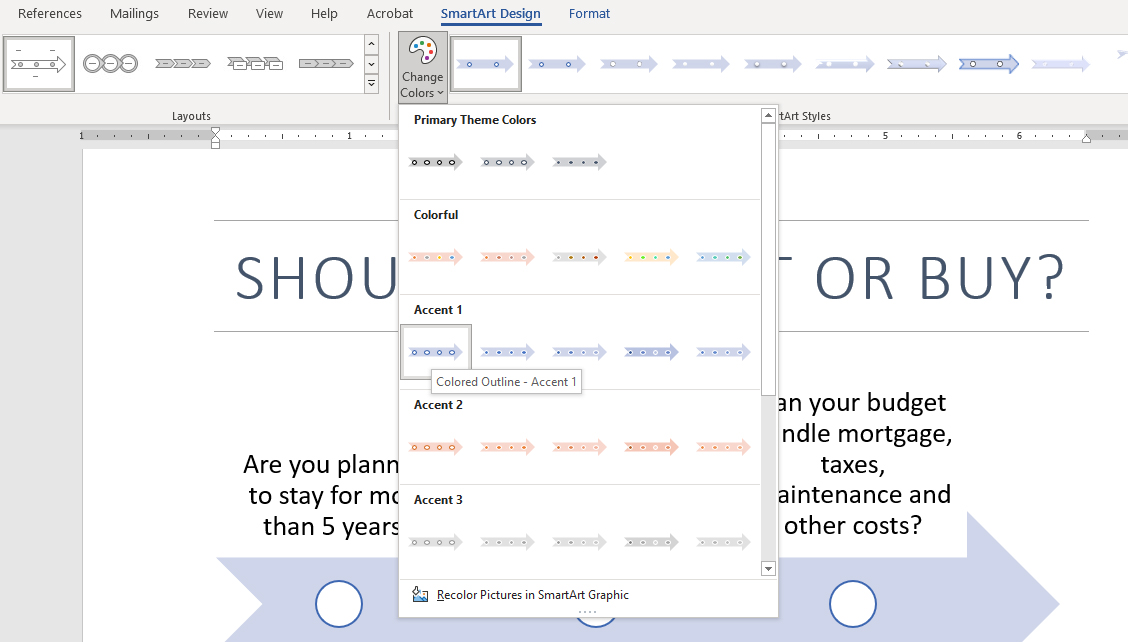 smartart flowchart in word step 4