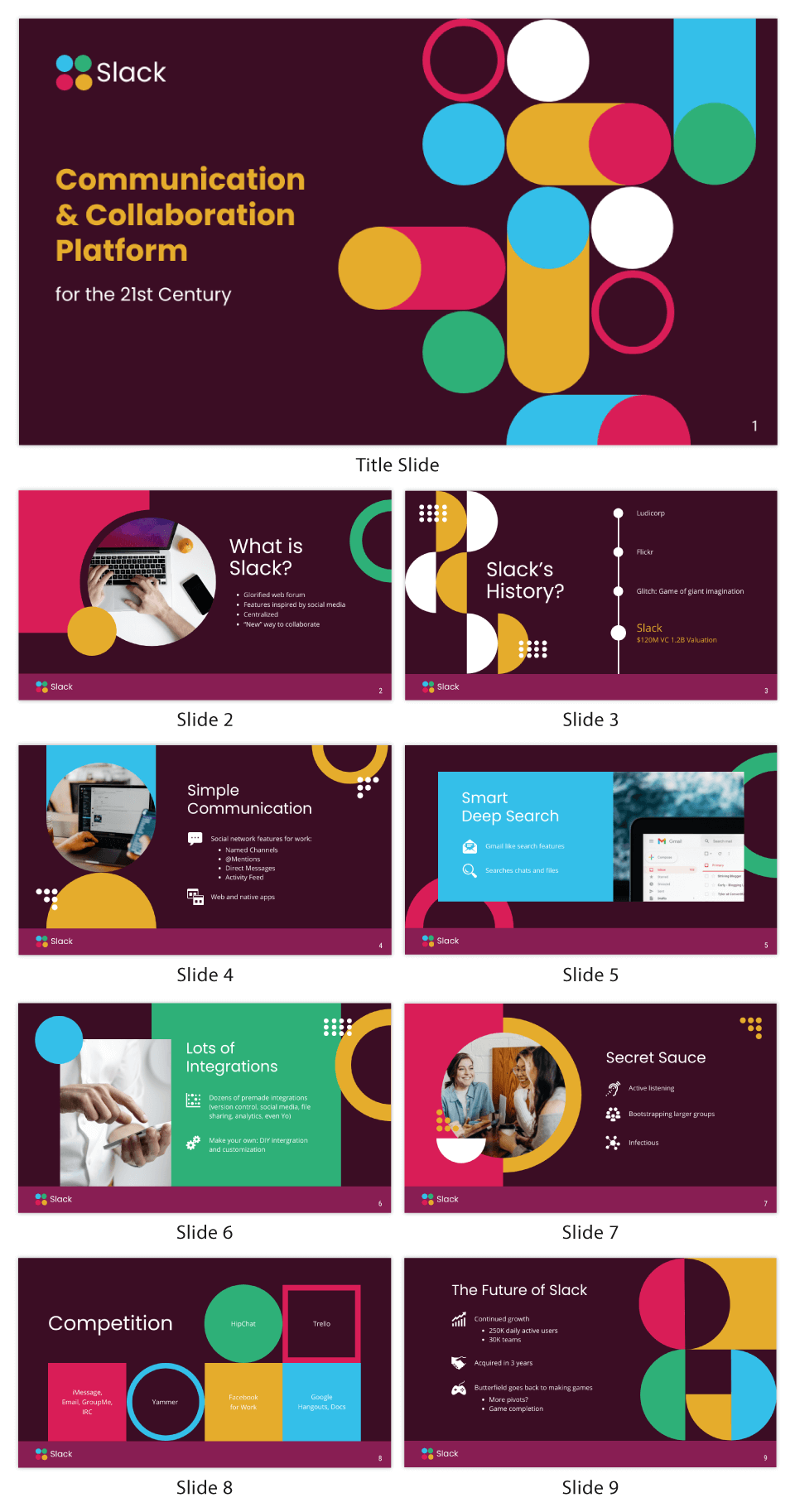 plantilla de powerpoint de slack, el sistema de comunicación empresarial.