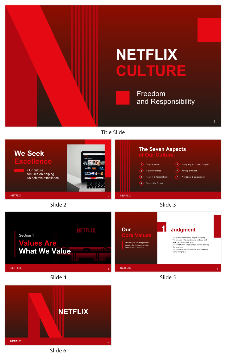 plantilla de powerpoint de netflix, en donde se utilizan los colores de la marca (color rojo) para hacer una presentación consistente