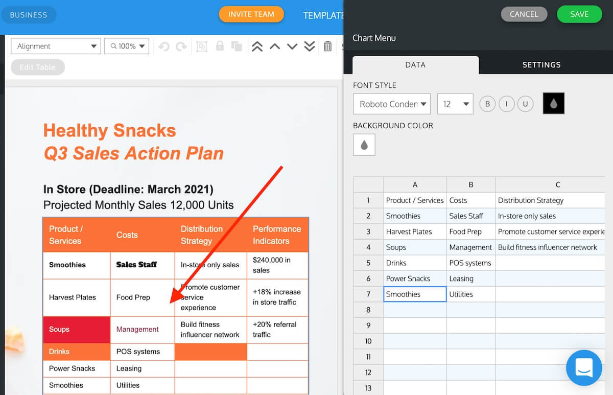 How to customize the look of your table with Venngage