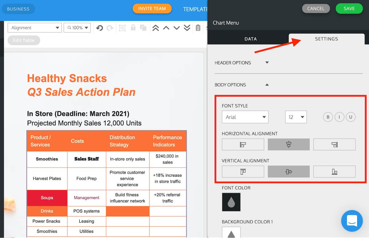 How to customize the look of your table with Venngage