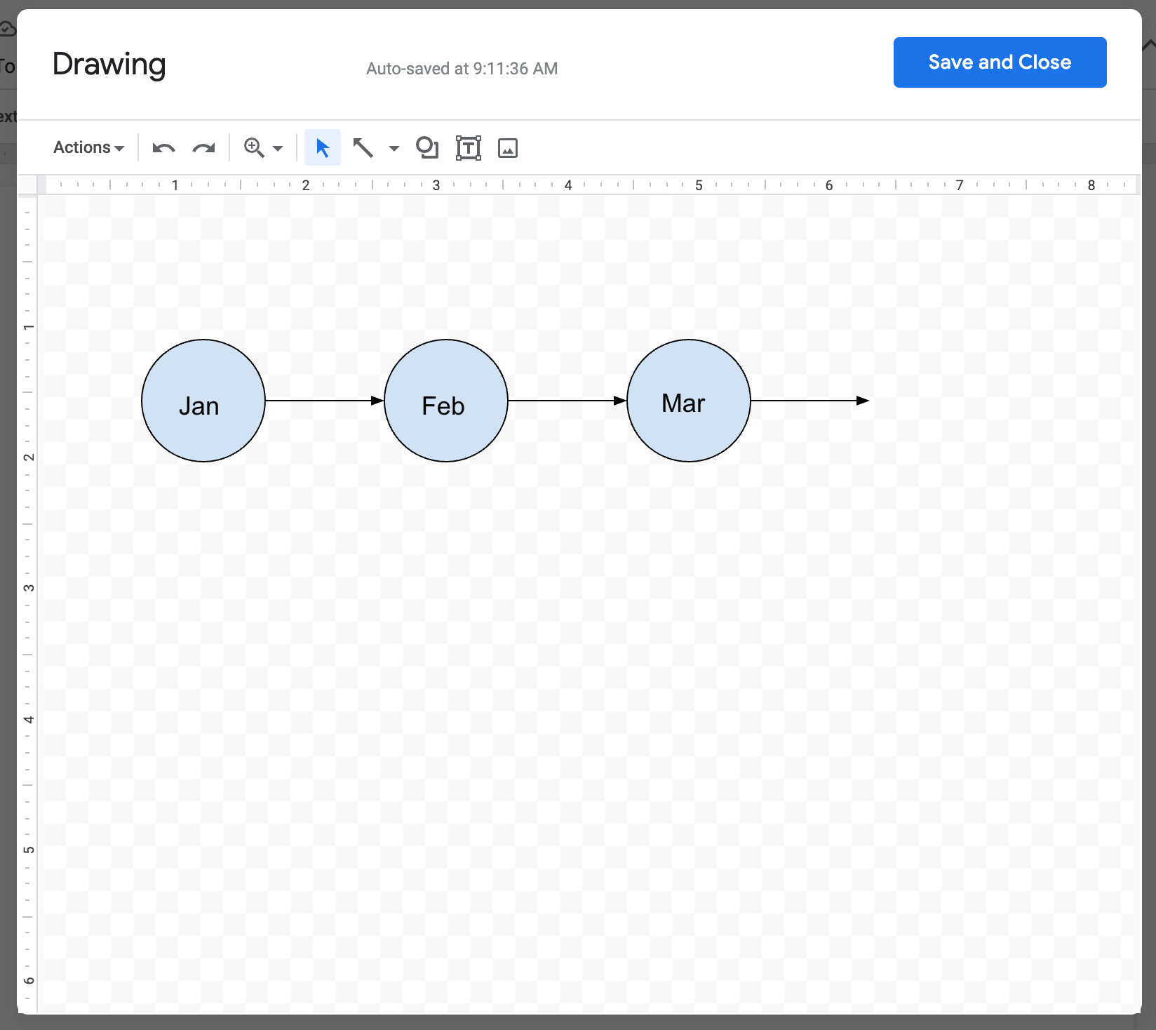 Captura de pantalla sobre la línea del tiempo de Google Docs