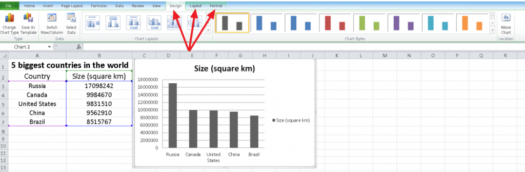 excel chart tools