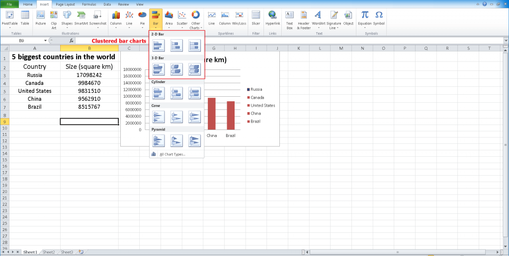 cluster bar chart excel