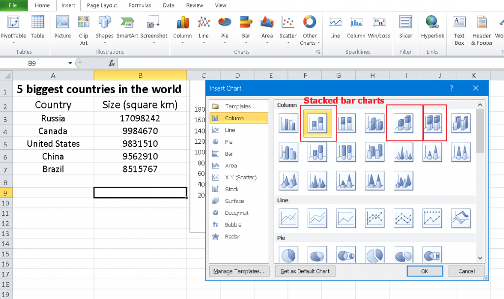 stacked bar charts excel