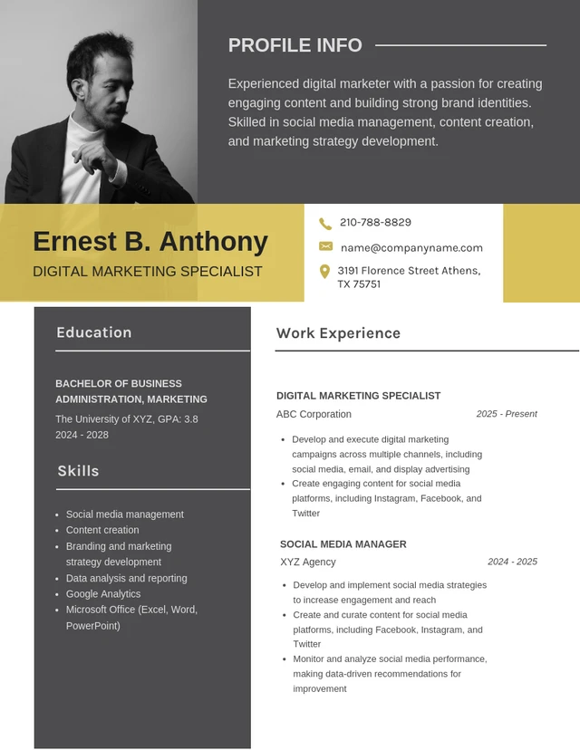 Black, White & Gold Modern Resume Design
