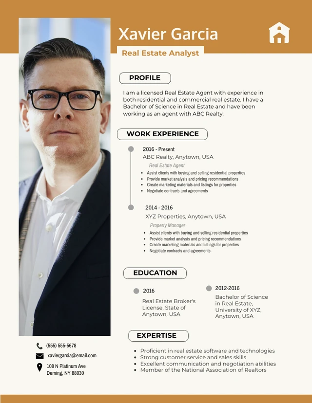 Beige And Brown Professional Real Estate Resume
