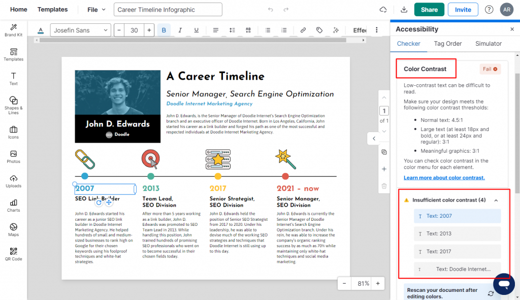 career timeline infographic accessibility test