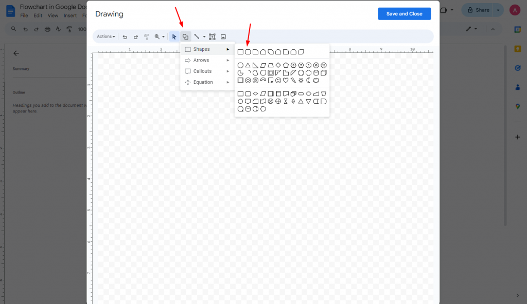 google docs flowchart shapes