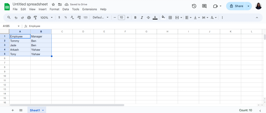 selecting data google sheets org chart 