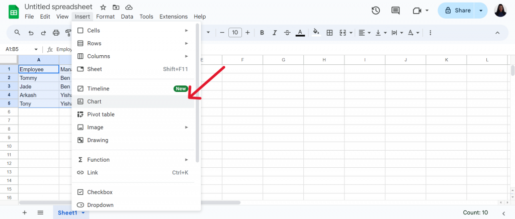 insert chart google sheets org chart 