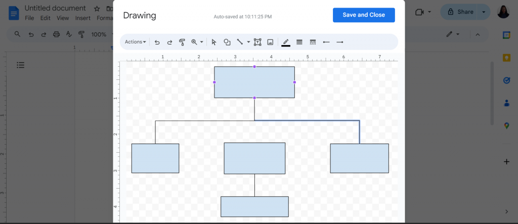 connect shapes using lines org chart 