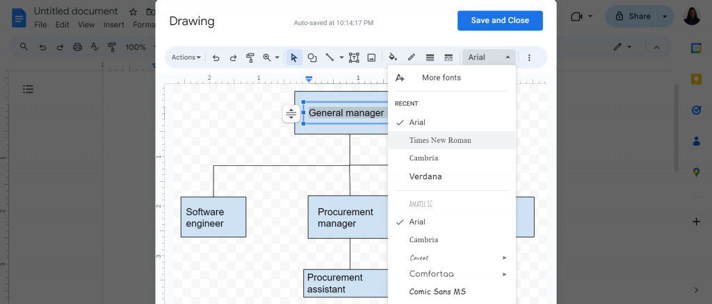 editing font style google docs org chart 