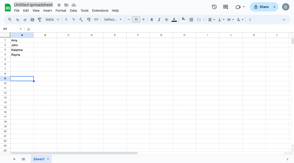 employee names column a google sheets