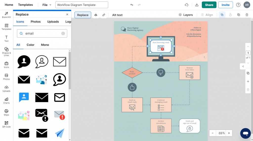 replaced icon in venngage editor