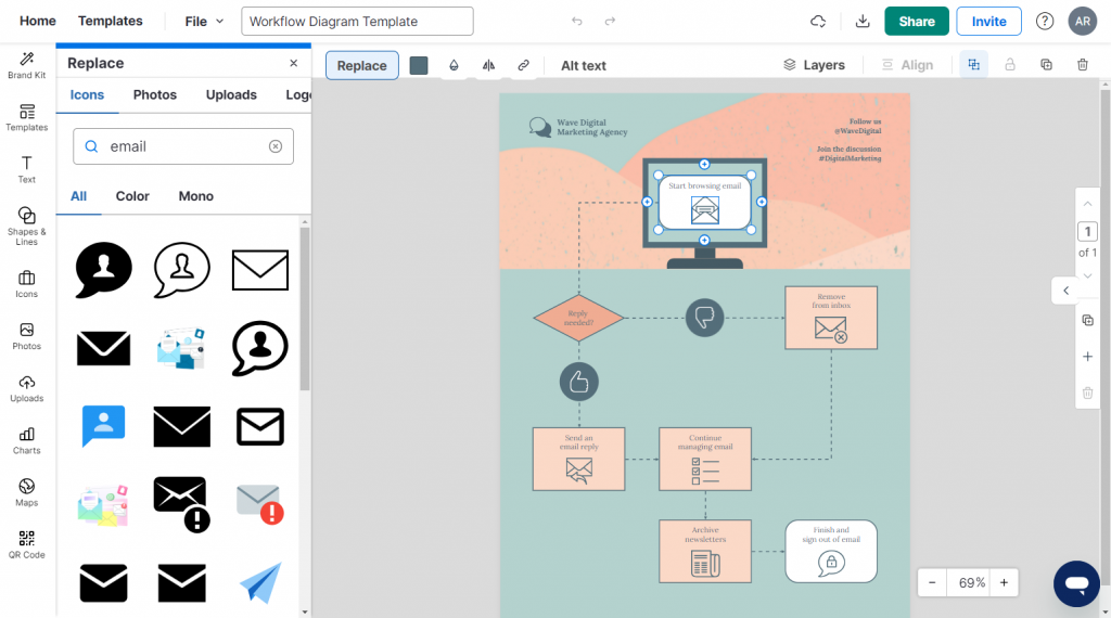 replace icons venngage editor  