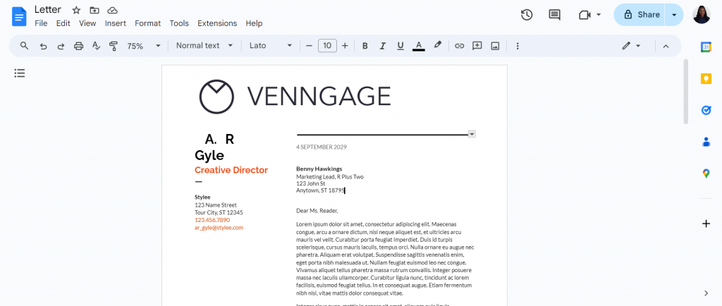 name and address edit google docs letterhead