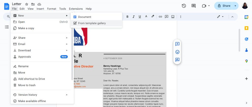 template save letterhead google docs