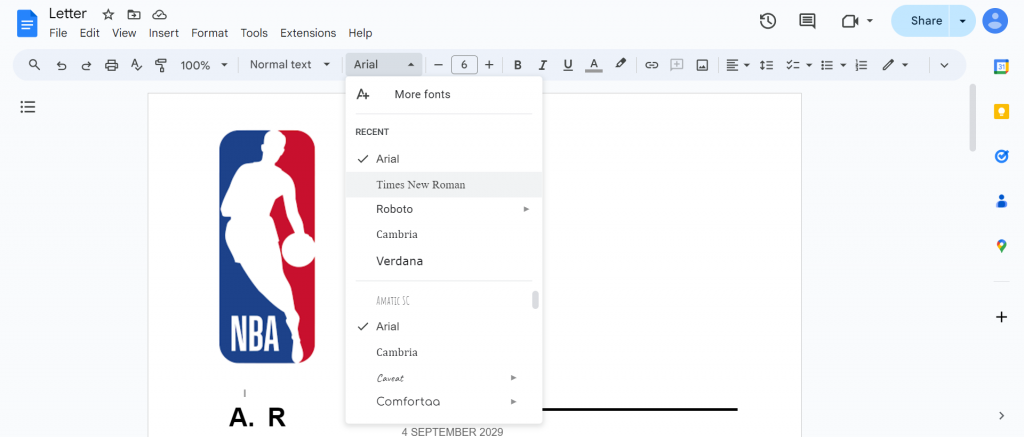 letterhead fonts google docs