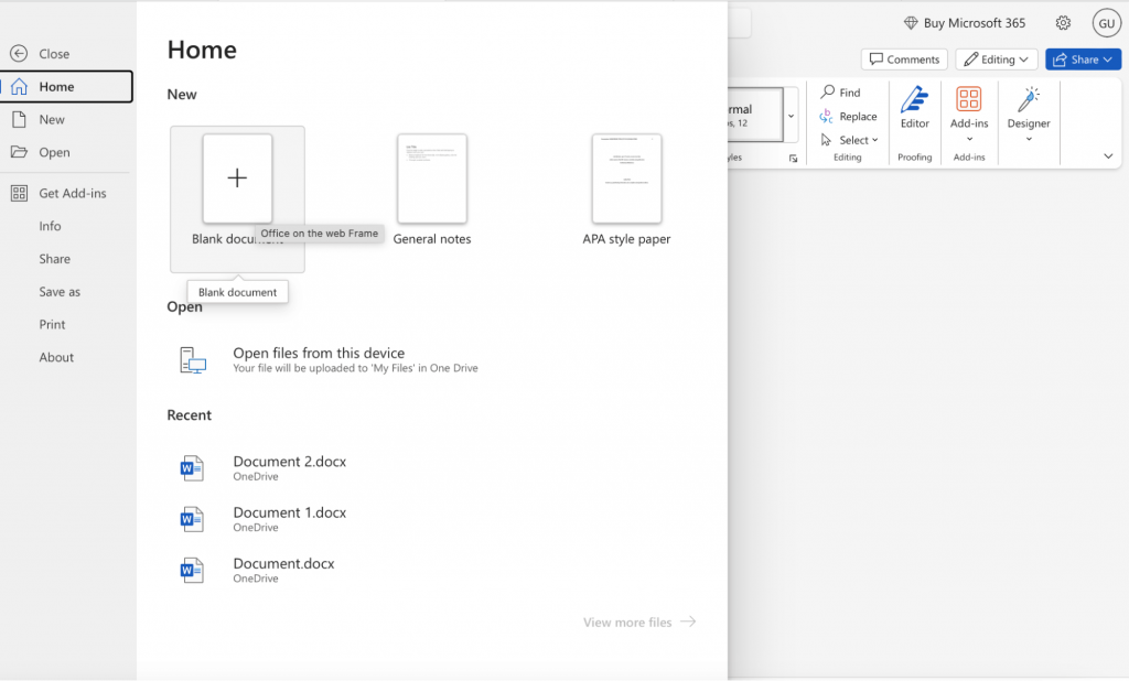 Blank document in Word