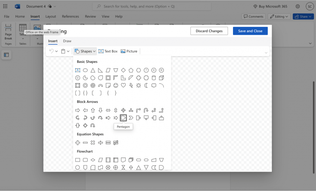 Adding shapes in Word