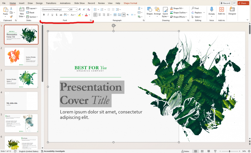 powerpoint format text