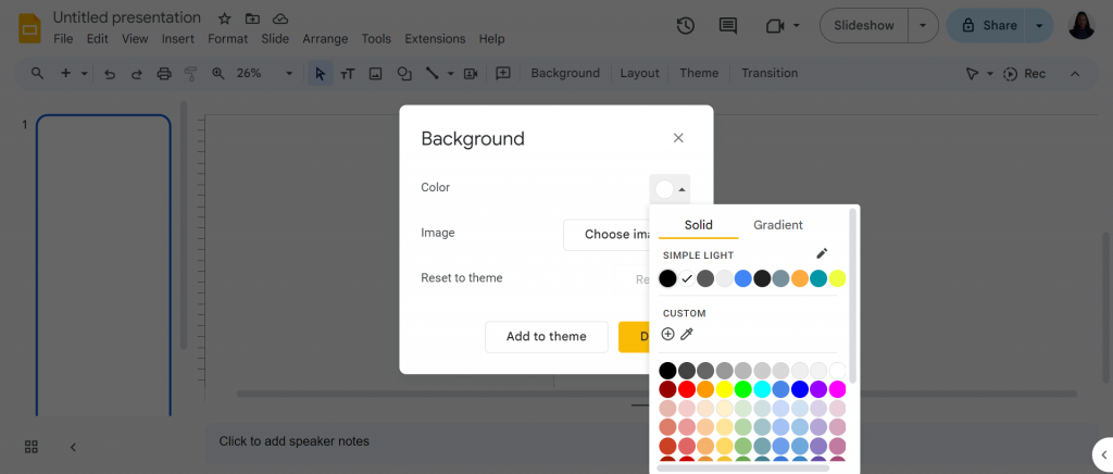 background color change google slides