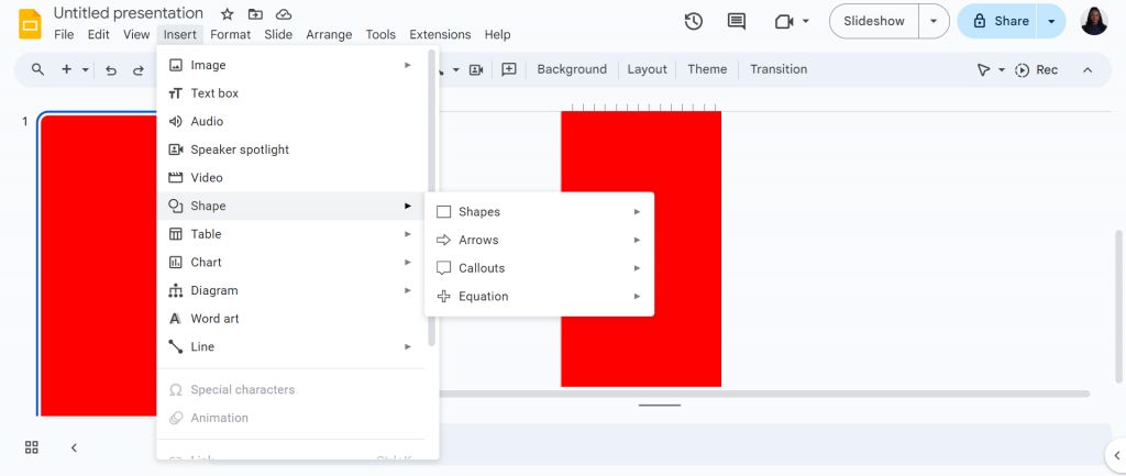 insert shapes google slides