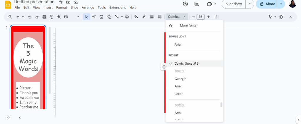 font change google slides