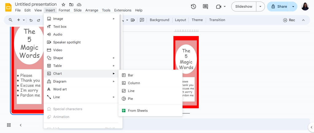 chart insert google slides