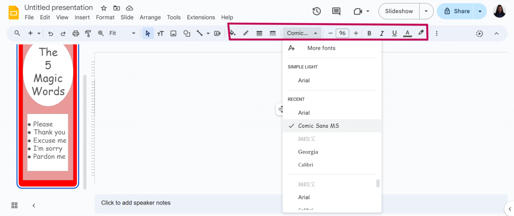 google slides toolbar