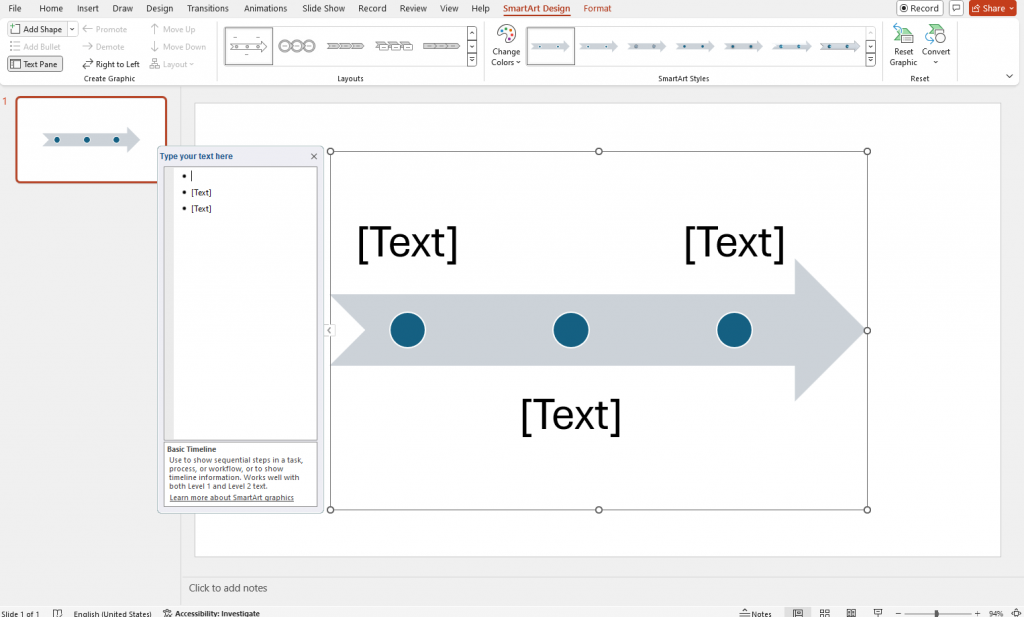 add text powerpoint timeline