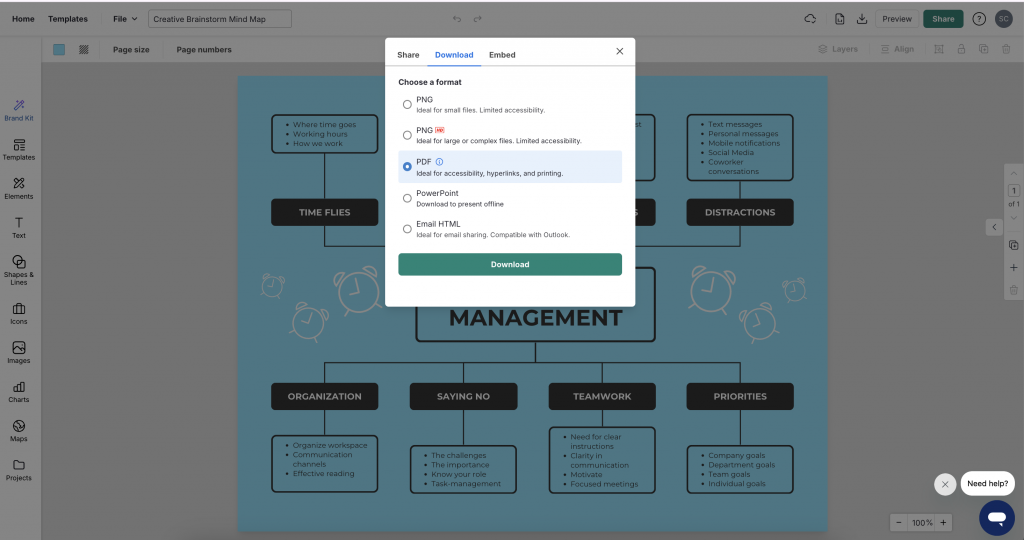Downloand infographics created in Venngage