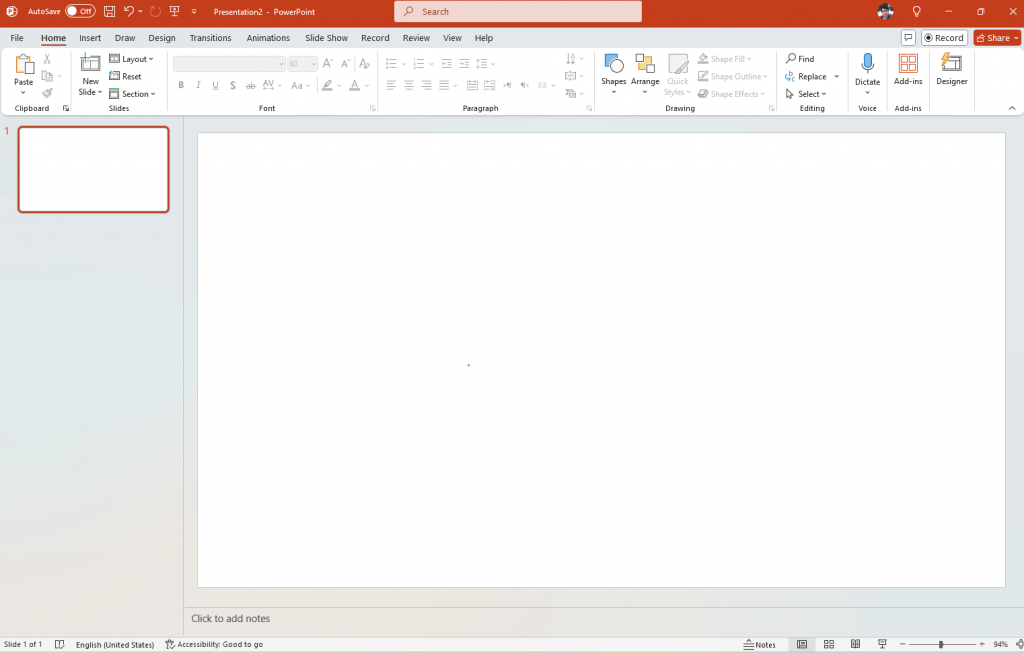 microsoft powerpoint blank slide