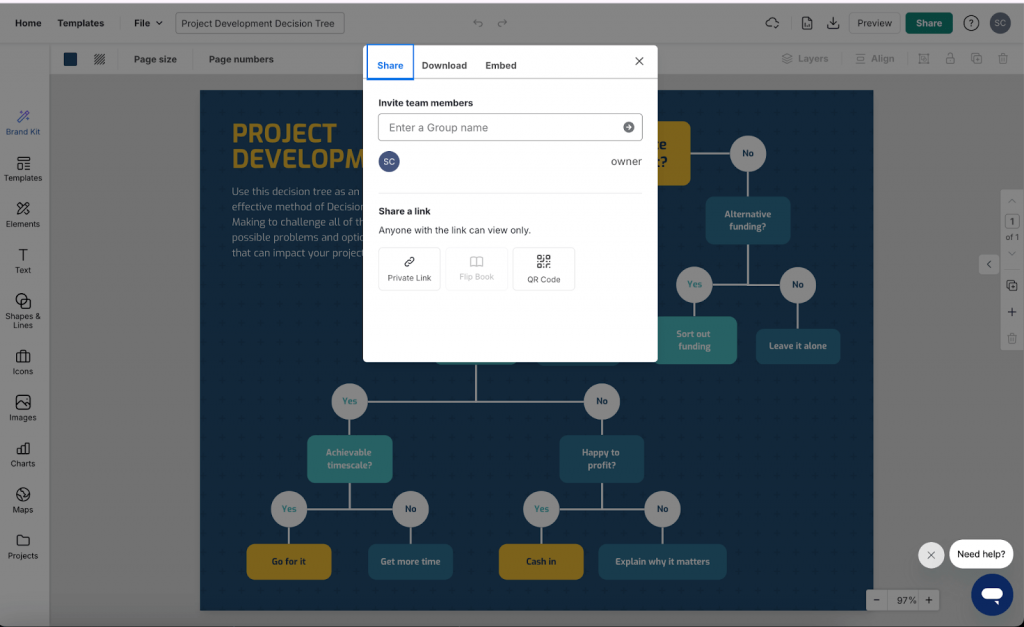 Share your decision tree design in Venngage