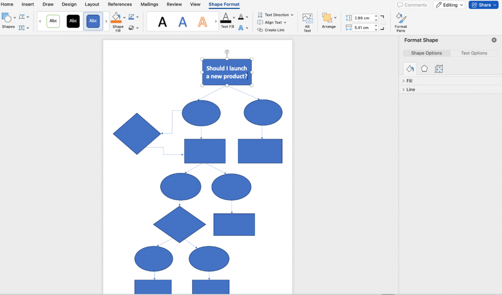 Add text to shape to create a decision tree in Word