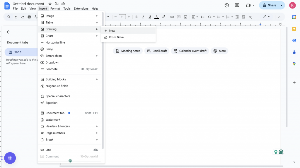 Screenshot 2: How To Access Drawing Tool in Google Docs