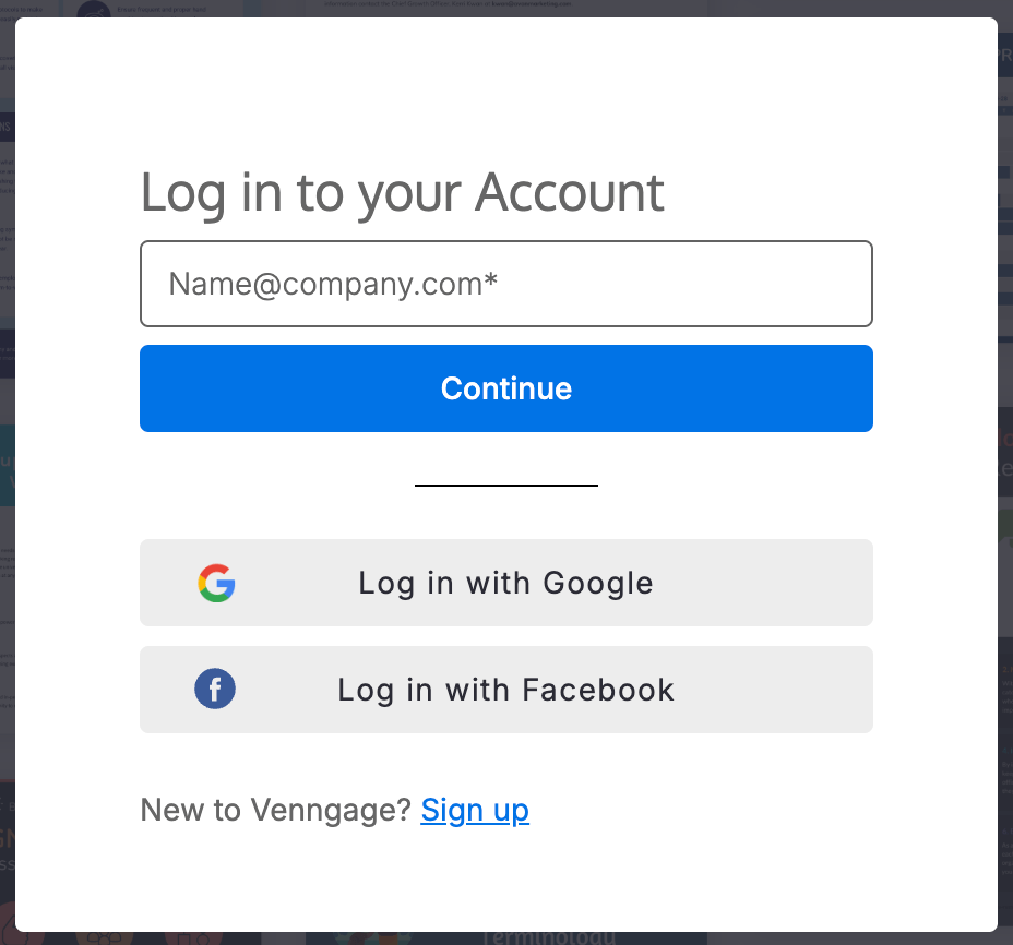 Venngage sign up page