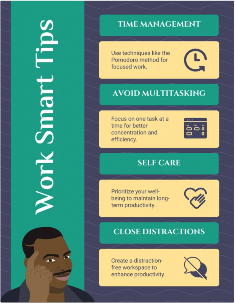 Blue And Teal Minimalist Illustration Work Smart Tips Infographic Poster