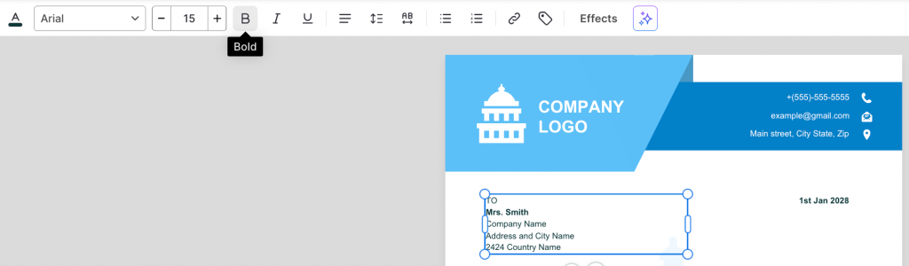 Editing a letterhead template in Venngage