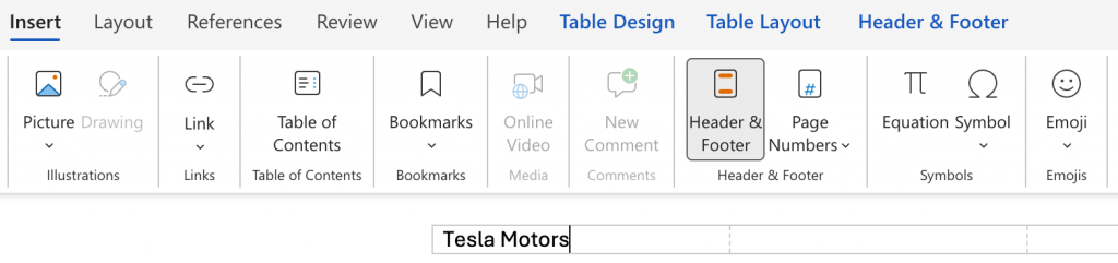 how to create a header and footer in word