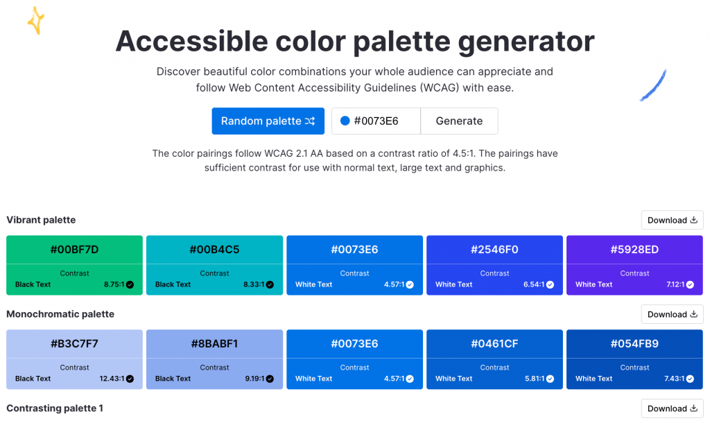 Free accessible color palette generator