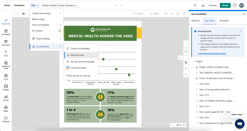 How to edit tag order in Venngage’s Free PDF Accessibility Checker