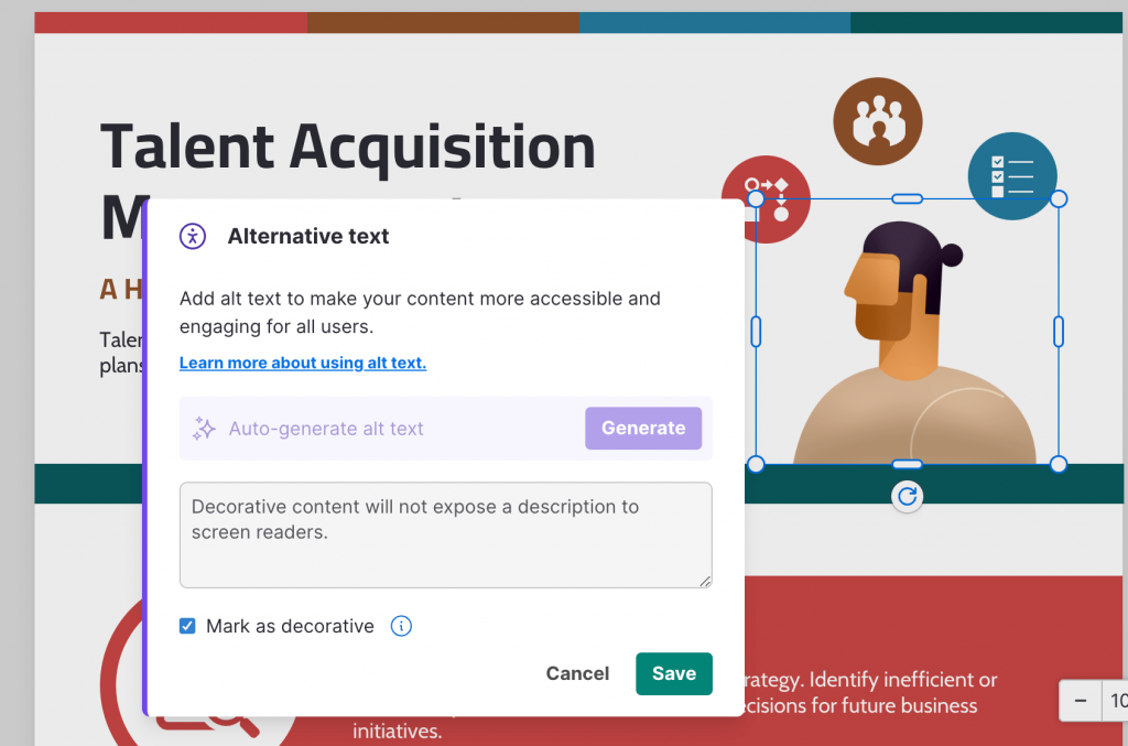 Example of how automatic alt text generator works in Venngage