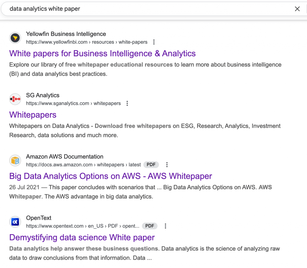 data analytics white paper SERP results