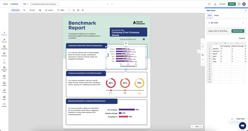 Screenshot showing how to edit charts in Venngage