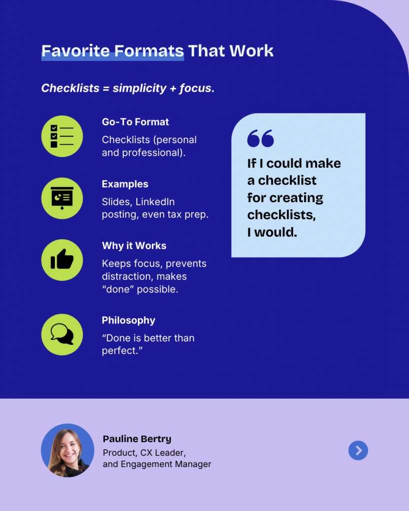 An infographic showing Pauline Bertry's preferred visual content format